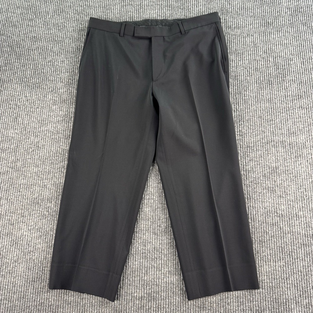 Hugo Boss Pants Men 36x24.5 Black Wool Solid Wide Leg James Brown Hemmed Trouser